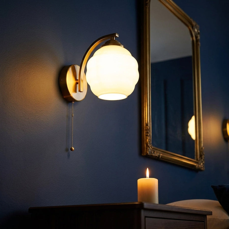 Scalloped Glass Wall Sconce with Ribbed Shade and Metal Backplate