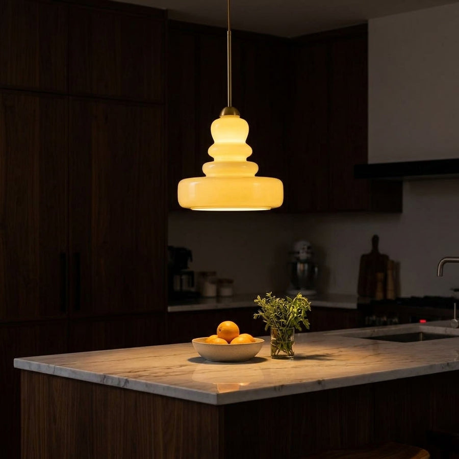 Sculpted Glass Pendant Layered Schoolhouse-Style Hanging Ceiling Light
