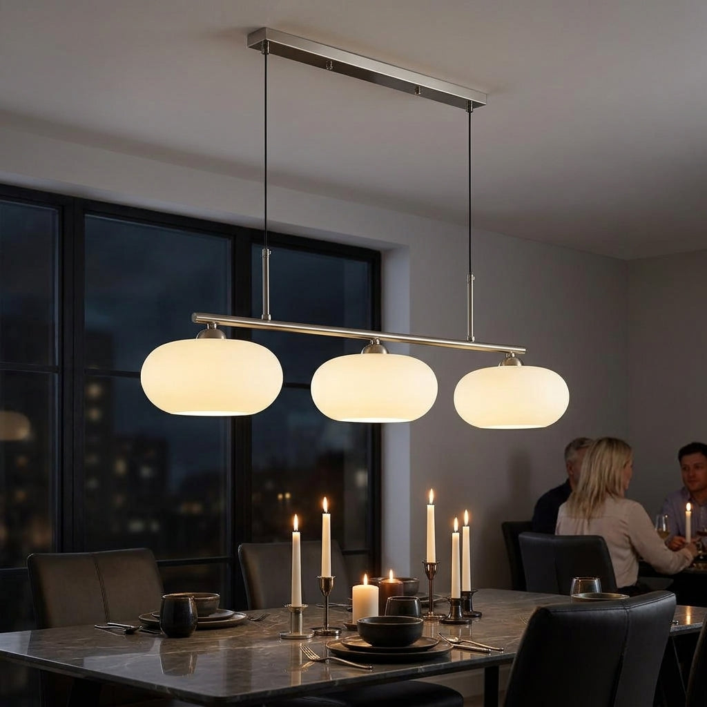 Trio Globe Pendant Three-Light Linear Bar with Adjustable Cables